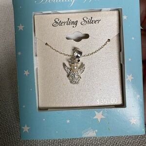 Sterling Silver Angel Pendant Necklace with Pearl Accent